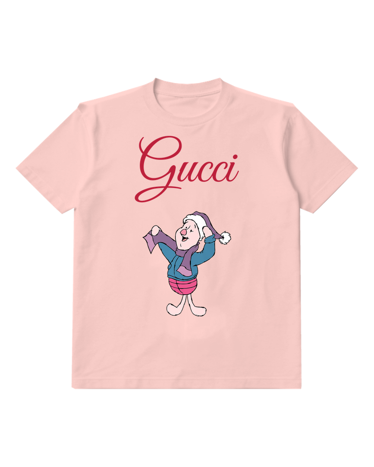 Blush Pink Piglet Dancing In Winter Gear Graphic T-Shirt - front product view