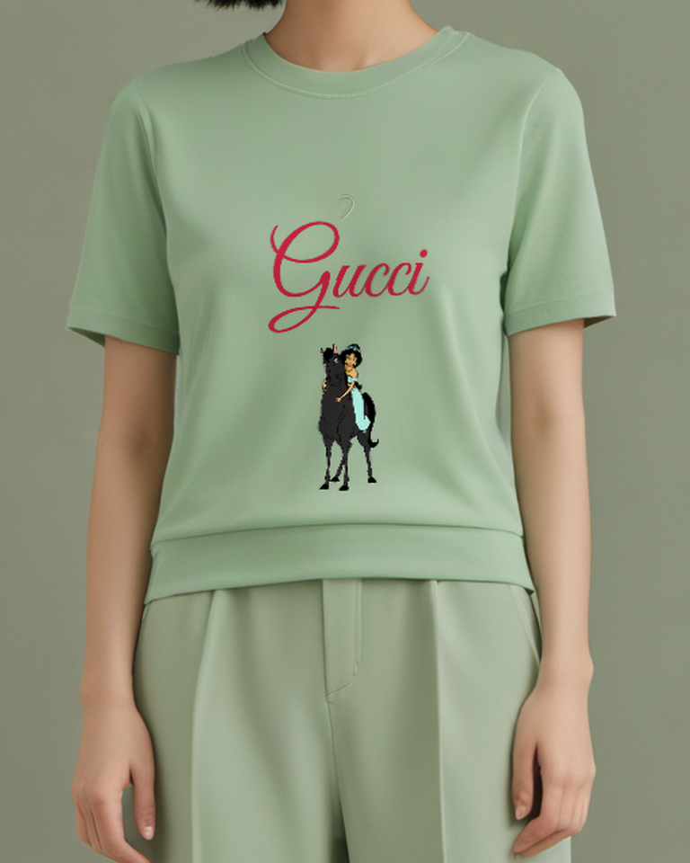 Sage Green Princess On Horseback Graphic T-Shirt - model wearing view