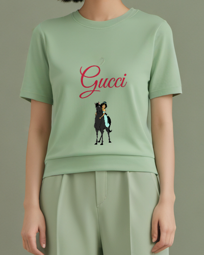 Sage Green Princess On Horseback Graphic T-Shirt - model wearing view