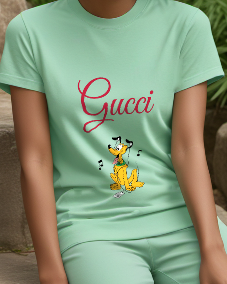 Sage Green Singing Yellow Dog Graphic T-Shirt - model wearing view