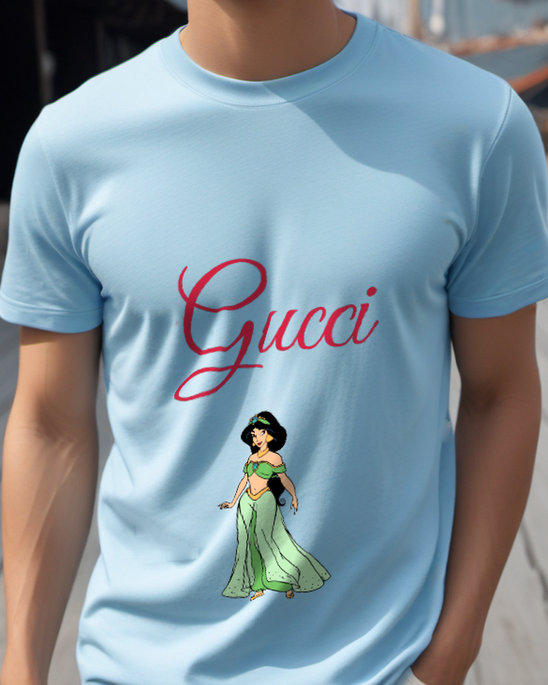Sky Blue Princess In Flowing Gown Graphic T-Shirt - model wearing view