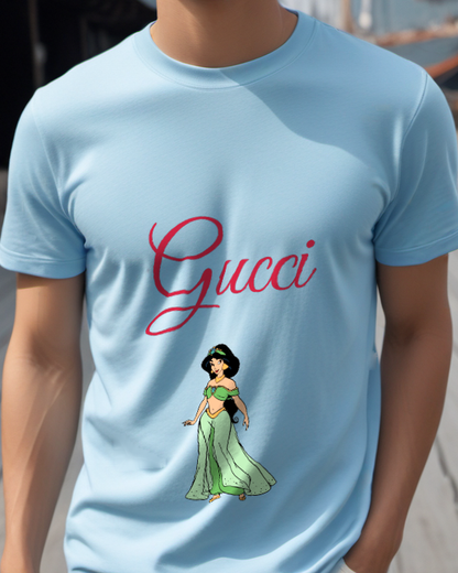 Sky Blue Princess In Flowing Gown Graphic T-Shirt - model wearing view