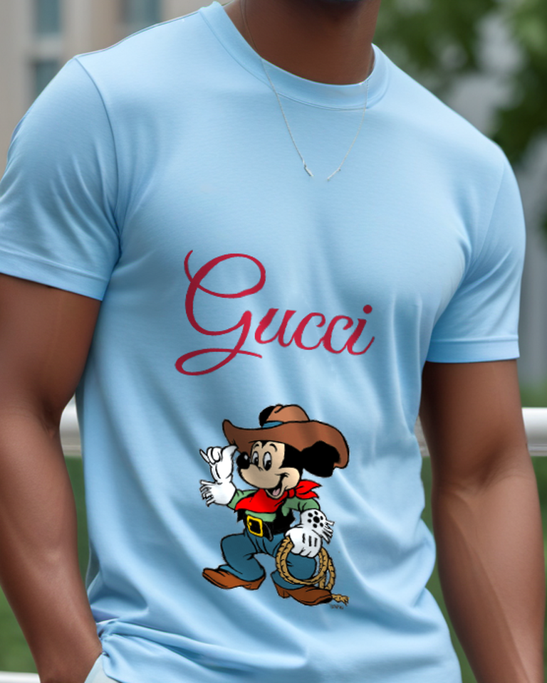 Sky Blue Cowboy Mickey Waving With Lasso Graphic T-Shirt - model wearing view