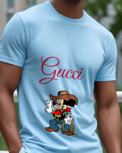 Sky Blue Cowboy Mickey Waving With Lasso Graphic T-Shirt - model wearing view