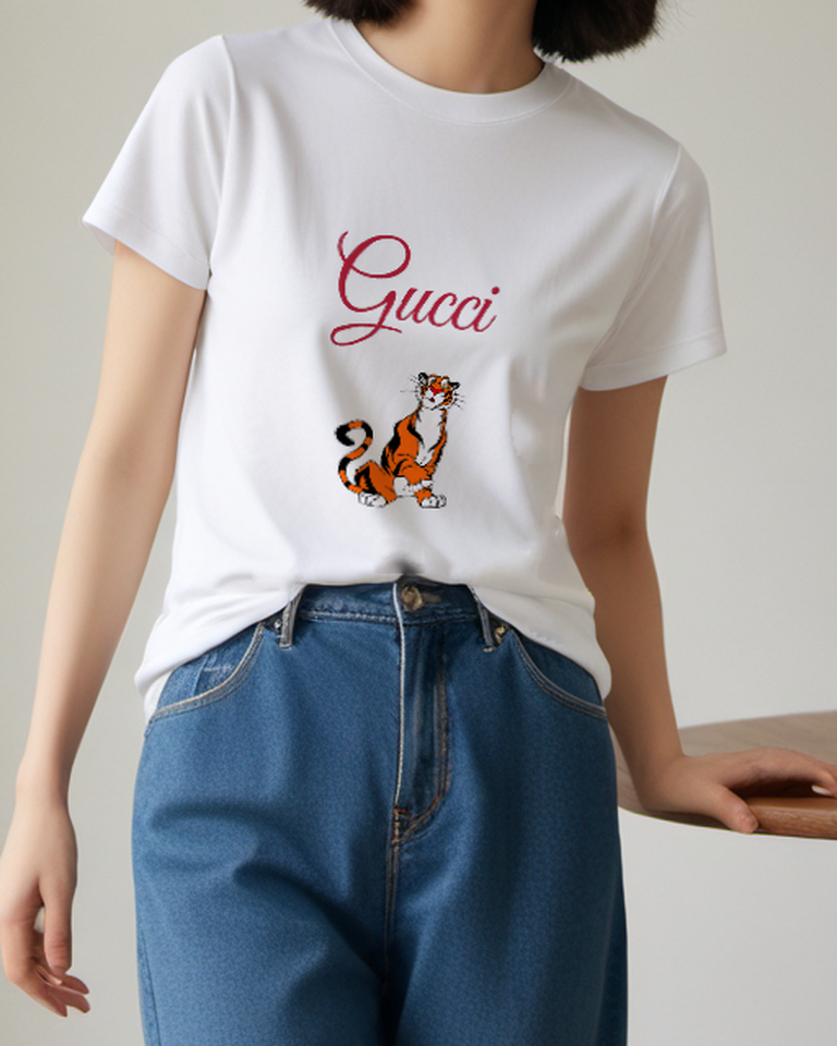 Light Gray Seated Orange Striped Tiger Graphic T-Shirt - model wearing view