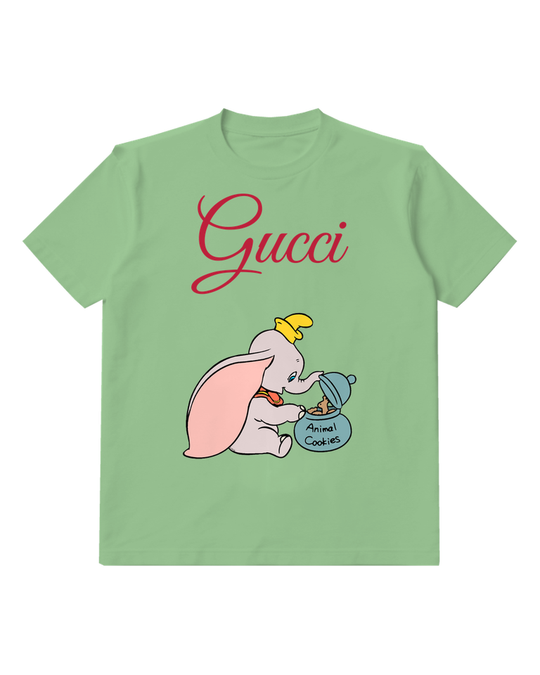 Sage Green Elephant And Blue Bag Graphic T-Shirt - front product view