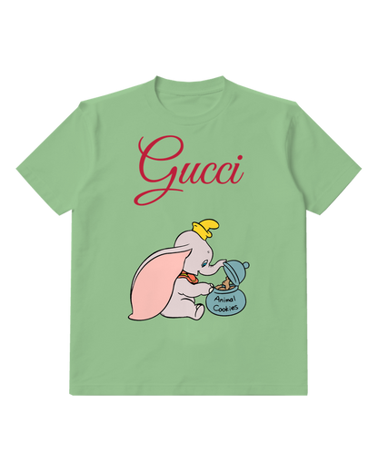 Sage Green Elephant And Blue Bag Graphic T-Shirt - front product view
