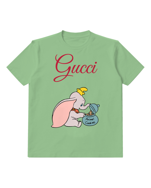 Sage Green Elephant And Blue Bag Graphic T-Shirt - front product view