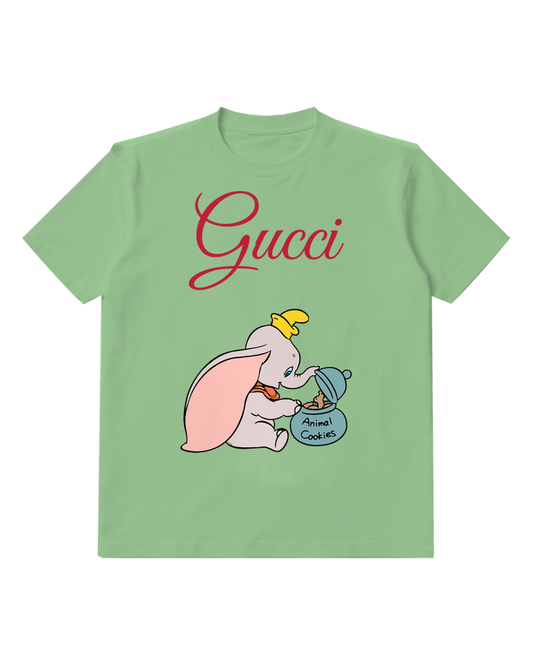 Sage Green Elephant And Blue Bag Graphic T-Shirt - front product view