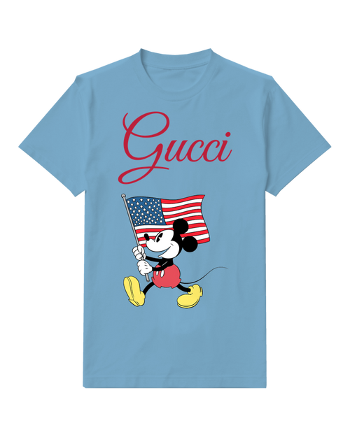 Dusty Blue Mickey Mouse Holding American Flag Graphic T-Shirt - front product view