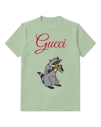 Sage Green Masked Raccoon Graphic T-Shirt - front product view