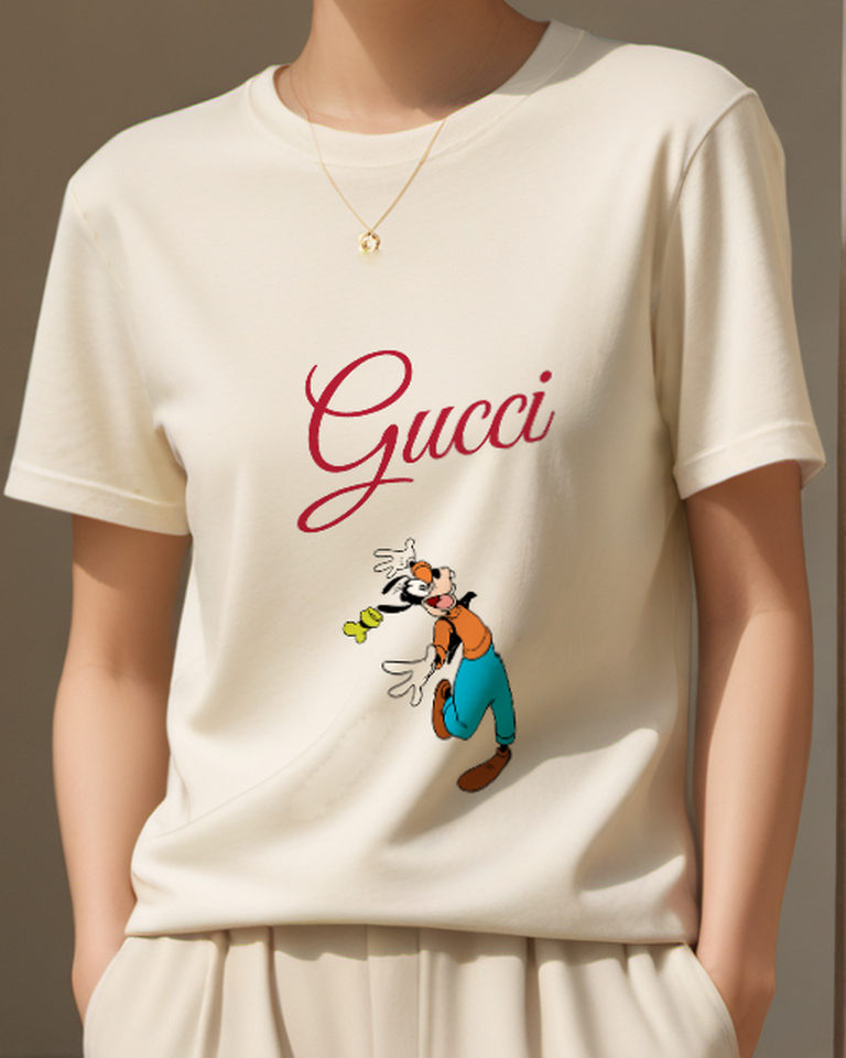 Ivory Goofy Jumping With Hat Flying Off Graphic T-Shirt - model wearing view