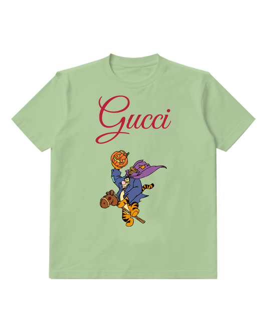 Sage Green Tigger Rides Horse With Pumpkin Graphic T-Shirt - front product view