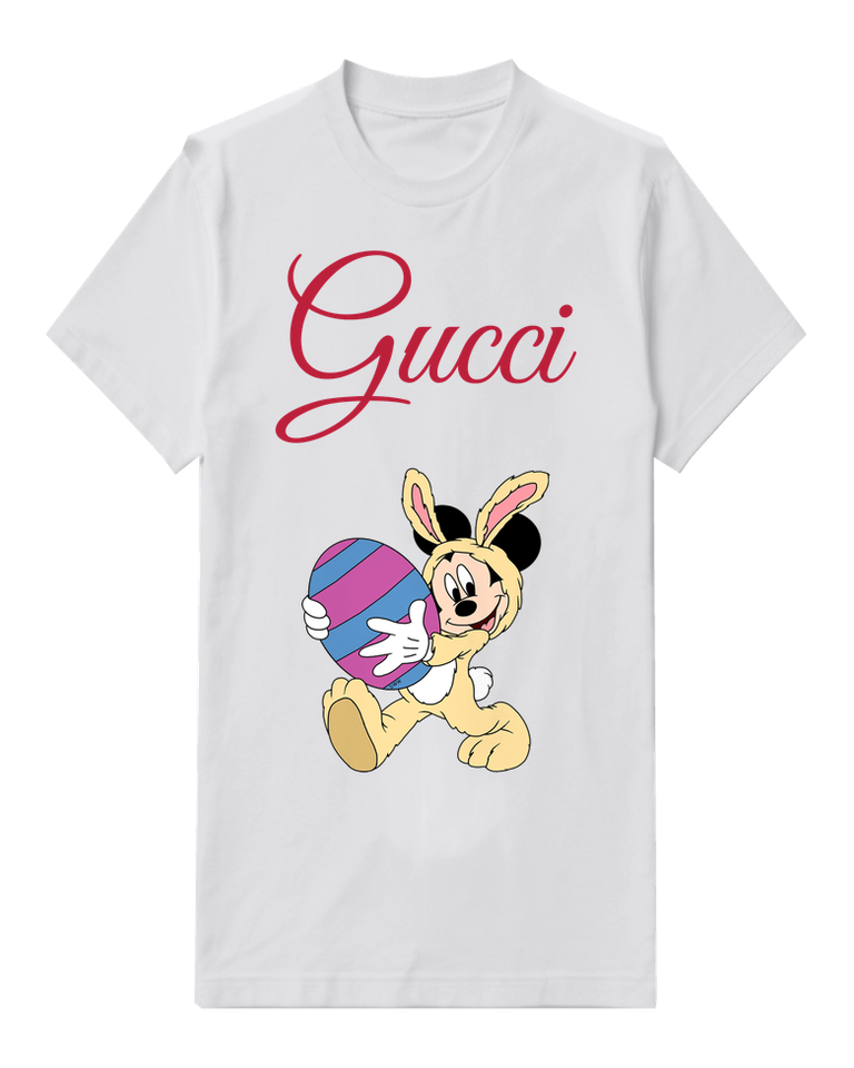 White Easter Bunny Mickey Holding Egg Graphic T-Shirt - front product view