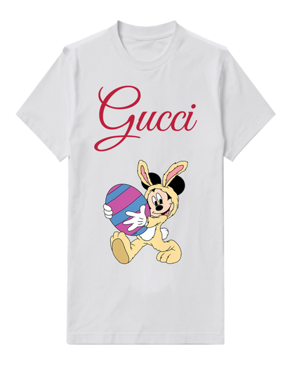 White Easter Bunny Mickey Holding Egg Graphic T-Shirt - front product view