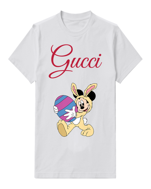 White Easter Bunny Mickey Holding Egg Graphic T-Shirt - front product view