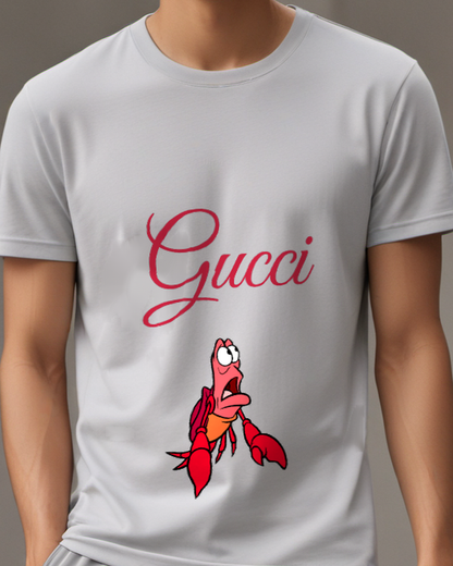 Light Gray Red Crab With Wide Eyes And Open Mouth Graphic T-Shirt - model wearing view