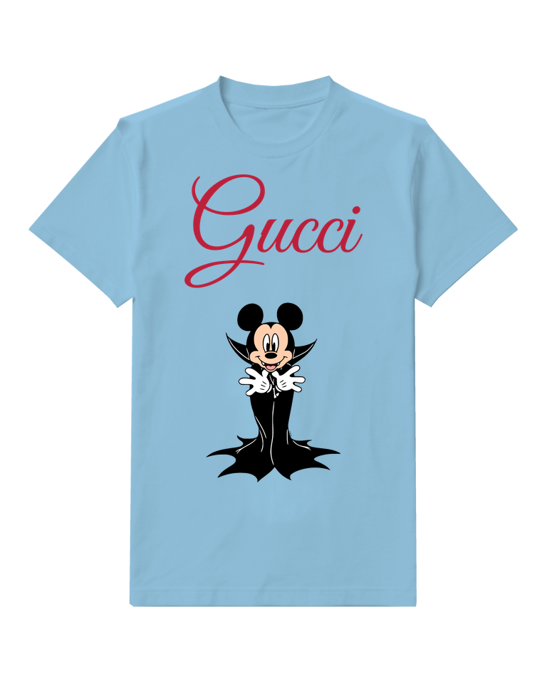 Sky Blue Mickey Mouse Vampire Character Graphic T-Shirt - front product view
