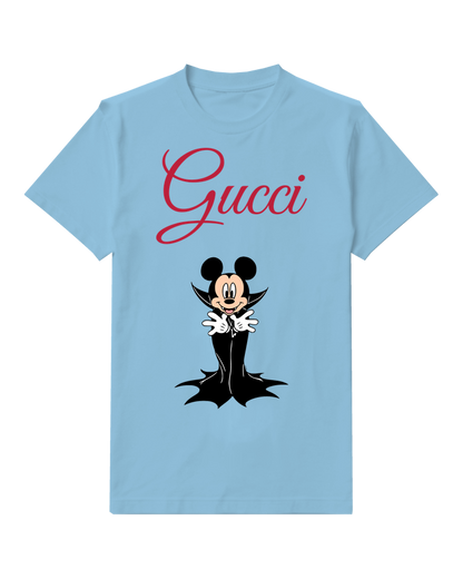 Sky Blue Mickey Mouse Vampire Character Graphic T-Shirt - front product view