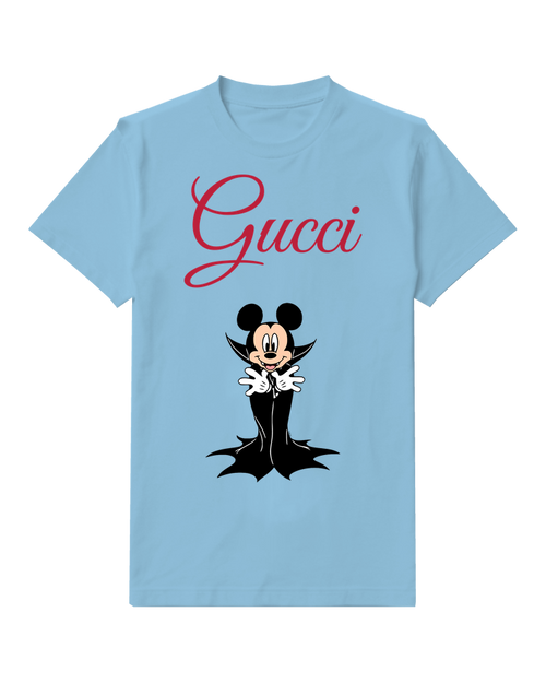 Sky Blue Mickey Mouse Vampire Character Graphic T-Shirt - front product view