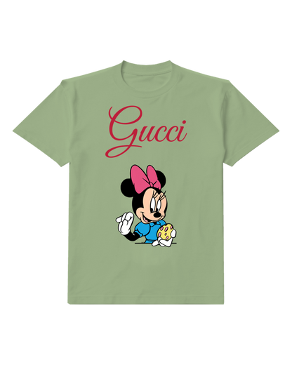 Sage Green Minnie Mouse Holding Egg Gesturing Graphic T-Shirt - front product view