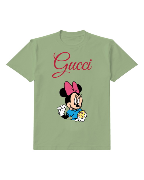 Sage Green Minnie Mouse Holding Egg Gesturing Graphic T-Shirt - front product view