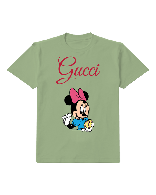 Sage Green Minnie Mouse Holding Egg Gesturing Graphic T-Shirt - front product view