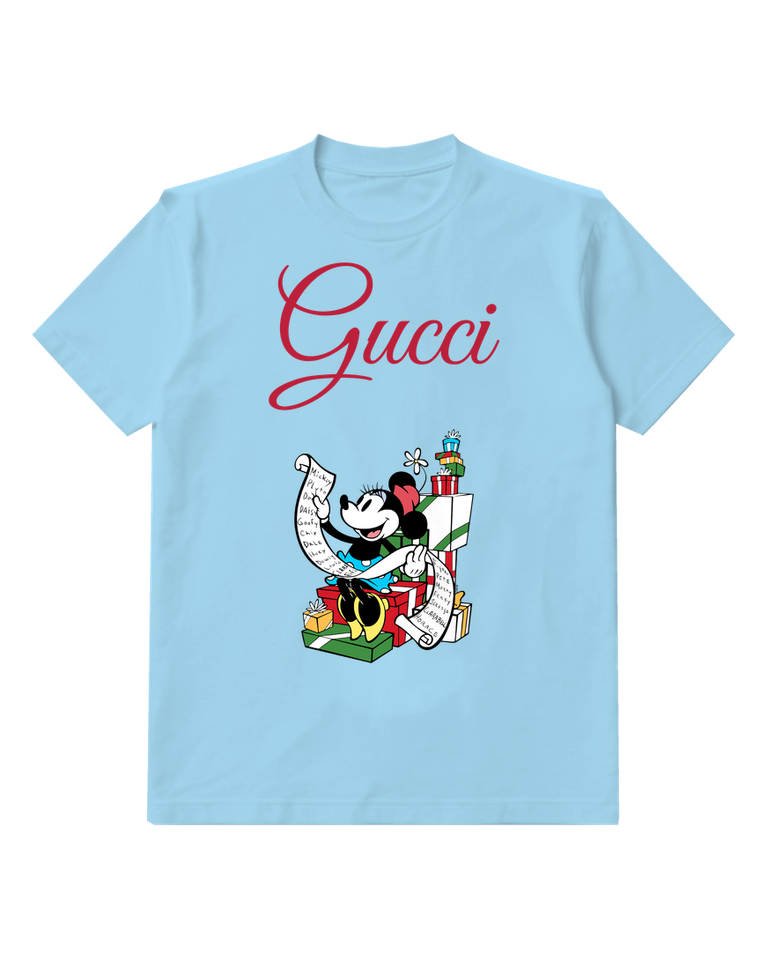 Sky Blue Minnie Mouse Holding Long Scroll Graphic T-Shirt - front product view