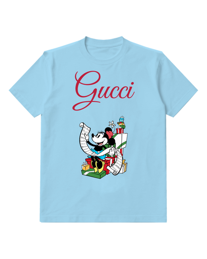 Sky Blue Minnie Mouse Holding Long Scroll Graphic T-Shirt - front product view
