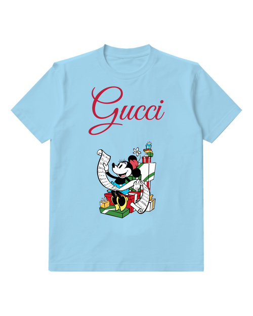 Sky Blue Minnie Mouse Holding Long Scroll Graphic T-Shirt - front product view