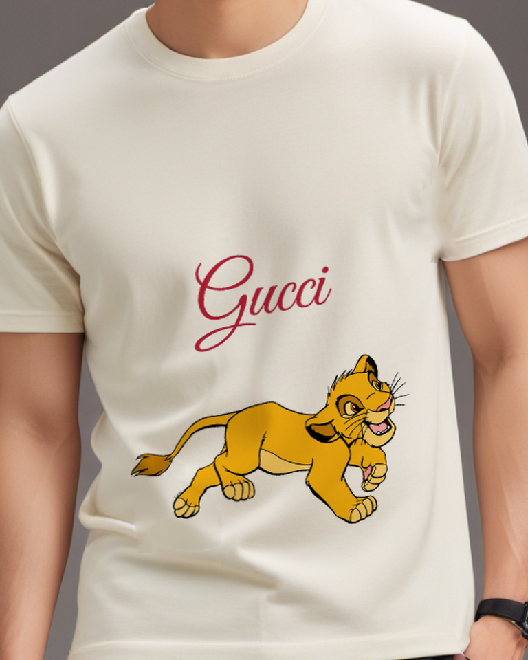 Ivory Young Lion Leaping Forward Graphic T-Shirt - model wearing view