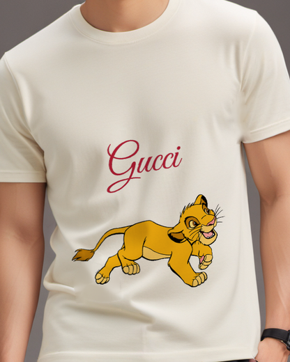 Ivory Young Lion Leaping Forward Graphic T-Shirt - model wearing view