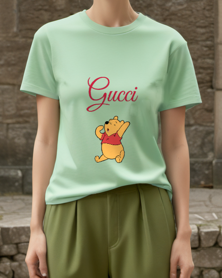 Sage Green Seated Bear Open Paws Graphic T-Shirt - model wearing view