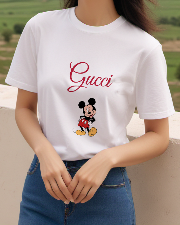 White Red Script Mouse Graphic T-Shirt - styled view 4