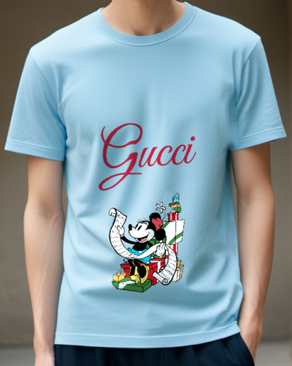 Sky Blue Minnie Mouse Holding Long Scroll Graphic T-Shirt - model wearing view