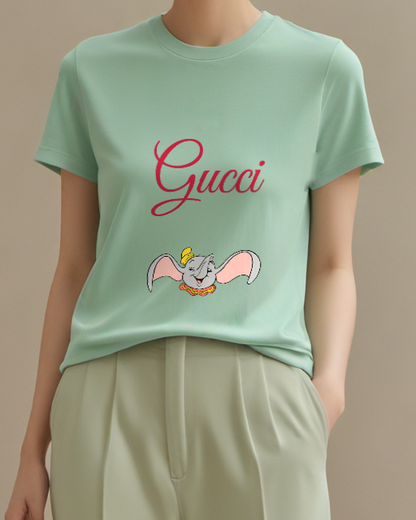 Sage Green Elephant Wide Ear Portrait Graphic T-Shirt - model wearing view