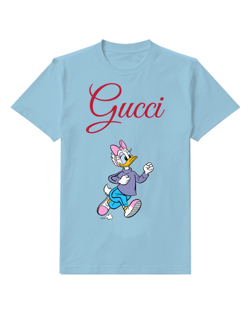 Sky Blue Daisy Duck Running Forward Graphic T-Shirt - front product view