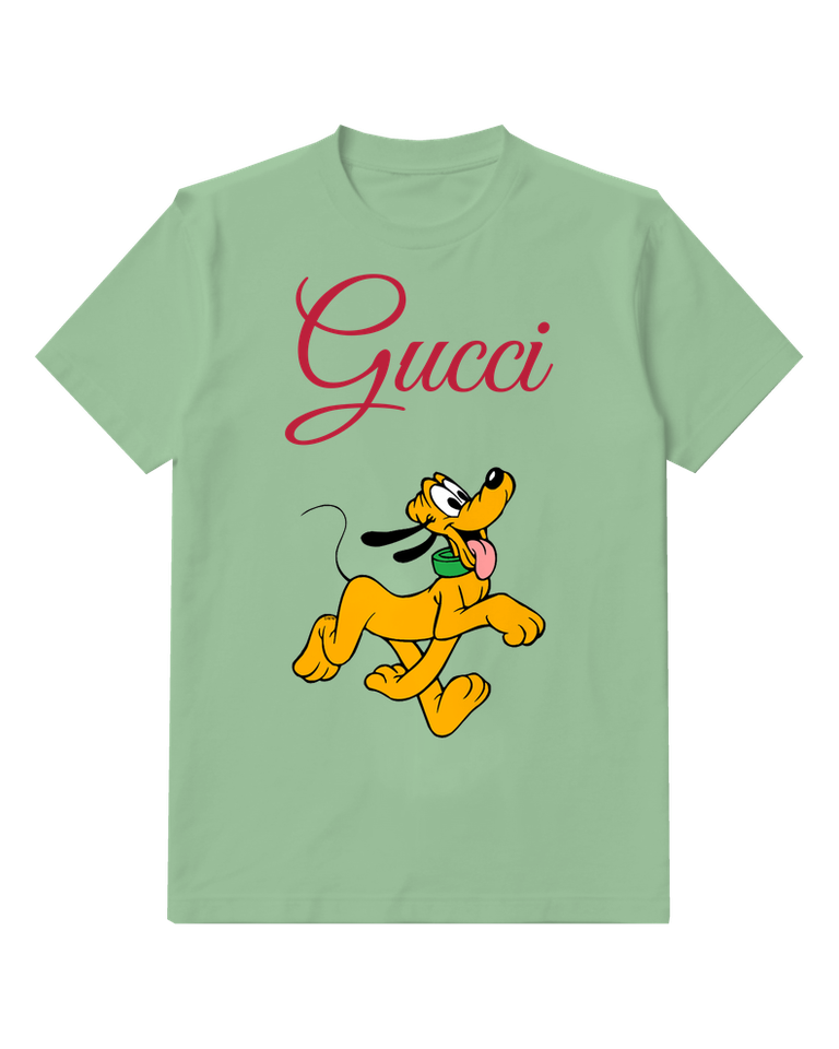 Sage Green Yellow Dog Running Joyfully Graphic T-Shirt - front product view