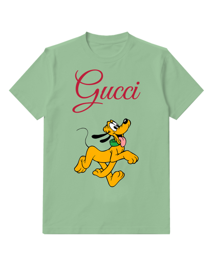 Sage Green Yellow Dog Running Joyfully Graphic T-Shirt - front product view