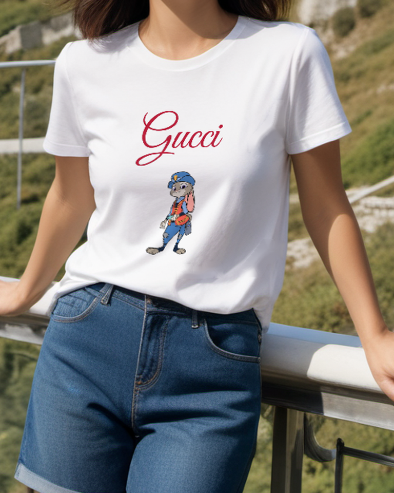 White Blue Cap Rabbit Graphic T-Shirt - styled view 2