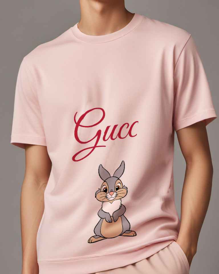 Blush Pink Rabbit Paws On Chest Graphic T-Shirt - model wearing view