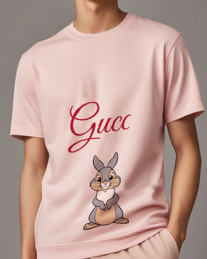 Blush Pink Rabbit Paws On Chest Graphic T-Shirt - model wearing view