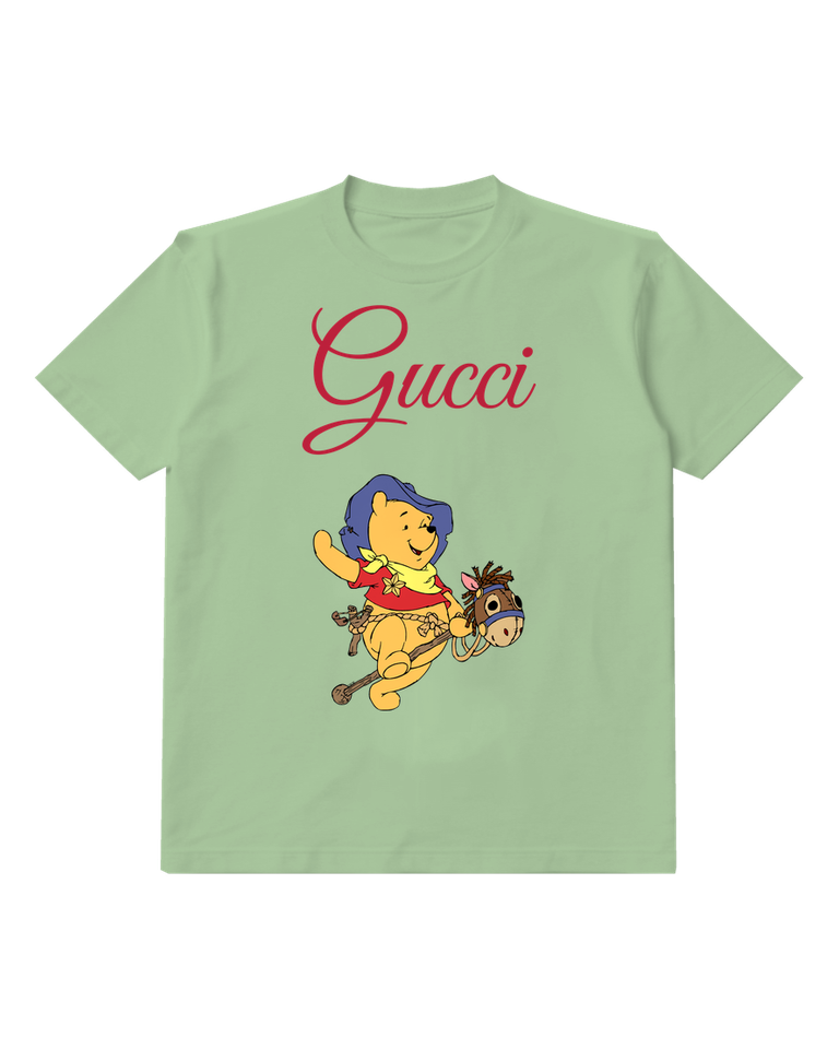 Sage Green Winnie The Pooh Riding Horse Graphic T-Shirt - front product view