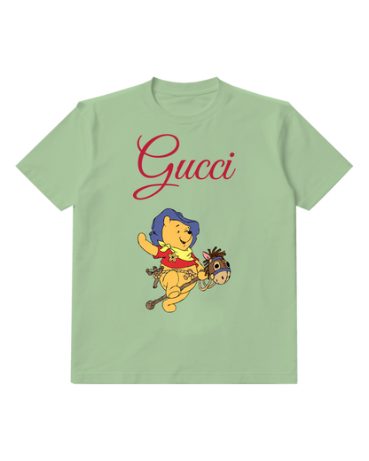 Sage Green Winnie The Pooh Riding Horse Graphic T-Shirt - front product view
