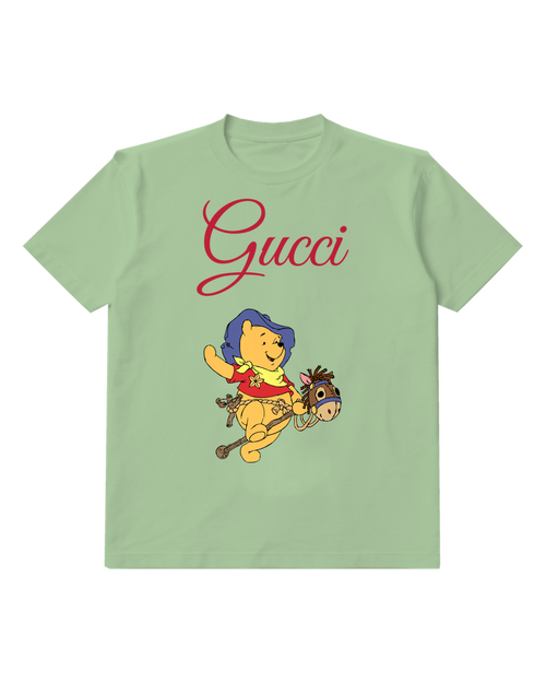 Sage Green Winnie The Pooh Riding Horse Graphic T-Shirt - front product view