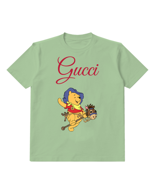 Sage Green Winnie The Pooh Riding Horse Graphic T-Shirt - front product view