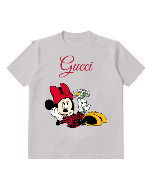Light Gray Minnie Mouse Holding Daisies Graphic T-Shirt - front product view