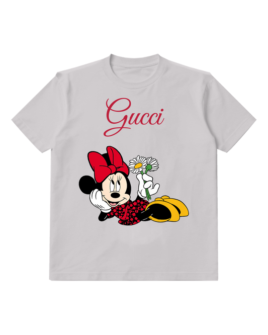 Light Gray Minnie Mouse Holding Daisies Graphic T-Shirt - front product view
