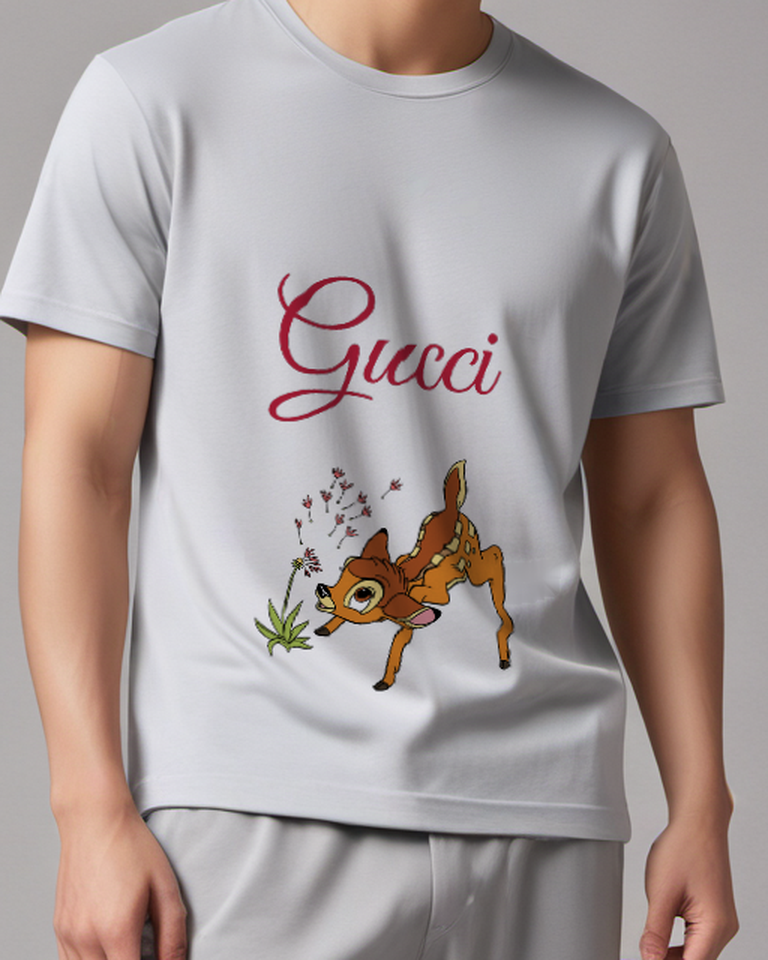 Light Gray Fawn Meadow Flowers Graphic T-Shirt - model wearing view