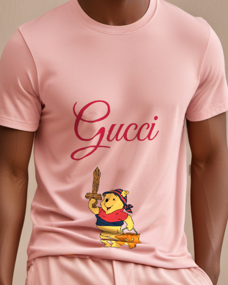 Blush Pink Pirate Pooh Holding Sword And Pumpkin Graphic T-Shirt - model wearing view
